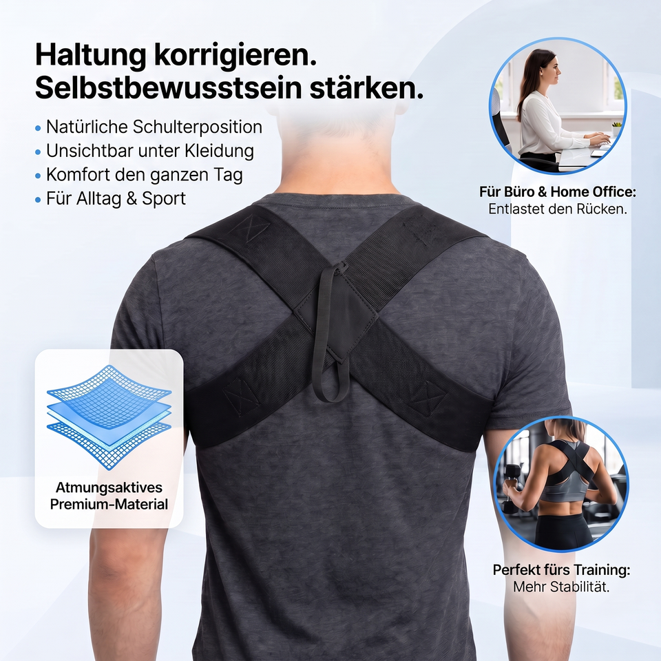 PostureFix Pro Haltungstrainer – Schultergurt gegen Rundrücken für eine aufrechte Körperhaltung | Unisex, elastisch & dehnbar